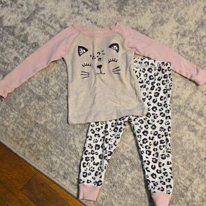 Wonder Nation Pink and Gray Cat Face Pajama Set